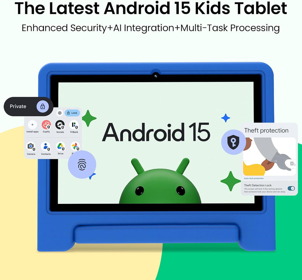 2026 Kids Tablet, 10.1 Inch Android 15 Tablet for Kids, 8GB RAM, 64GB ROM(1TB Expand), WiFi 6, Pre-Installed Educational Apps, Parental Control, with EVA Protective Case, Eye Protection