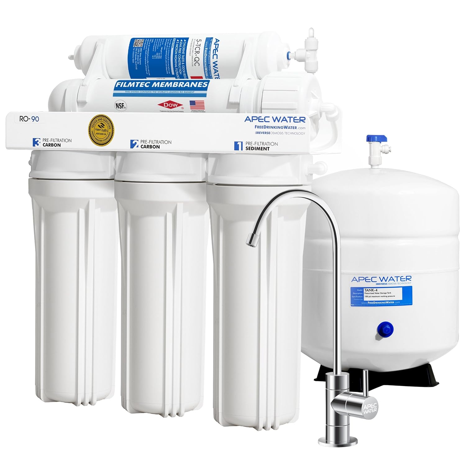RO-90 Ultimate Series Top Tier Supreme Certified High Output 90 GPD Ultra Safe Reverse Osmosis Drinking Water Filter System, Chrome Faucet | ICEMAKER-KIT-38-14-RO-A Ice Maker Installation Kit